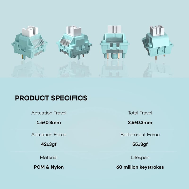 MechLands LEOBOG Ice Vein 100 Pcs 42gf Linear Keyboard Switches, Pre-Lubed 5-Pin Switch with POM Stem, Light Diffuser for Mechanical Gaming Keyboard, Compatible with MX Keycaps - Image 3
